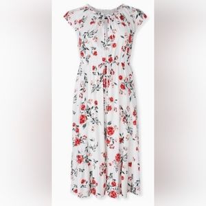 Torrid - size 2 - White & Red Floral Midi Challis Drawstring Dress